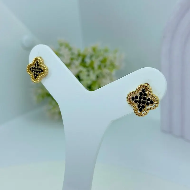 Brinco Inspiração Van Cleef Zircônias Pretas Pontilhado – foto 2