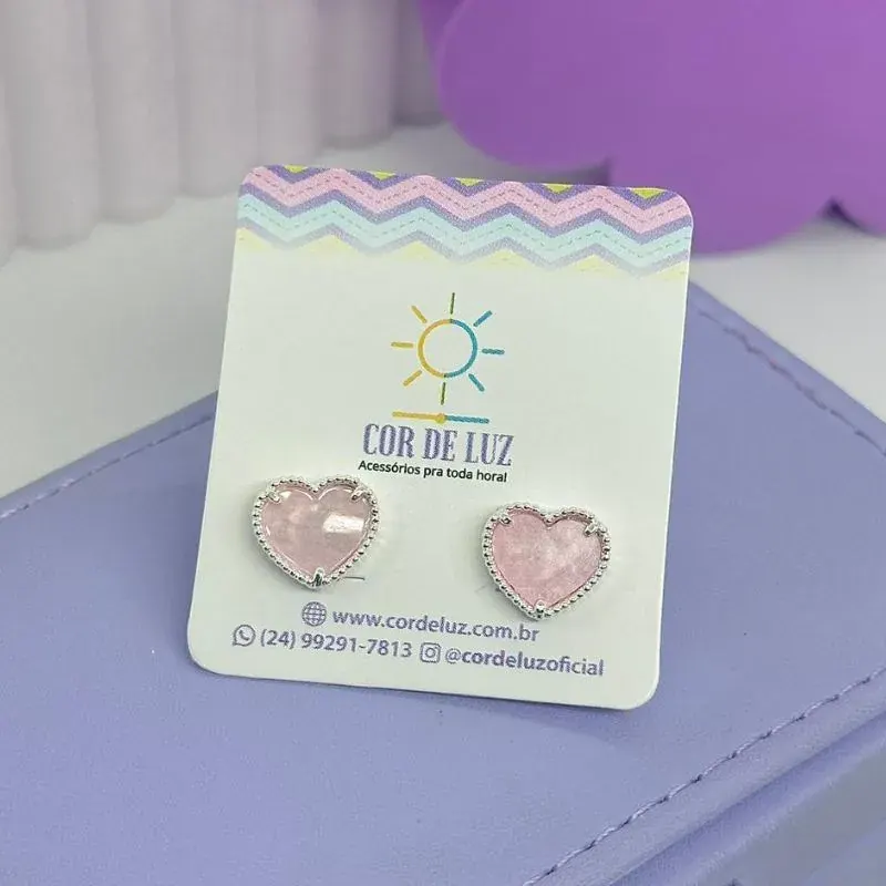 Brinco Coração Perolado Rosa