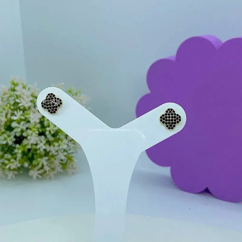 Brinco Inspiração Van Cleef Mini Zircônias Pretas