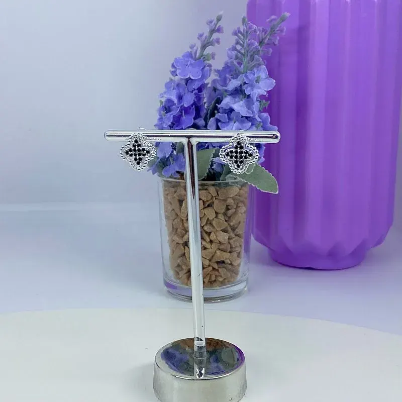 Brinco Inspiração Van Cleef Zircônias Pretas