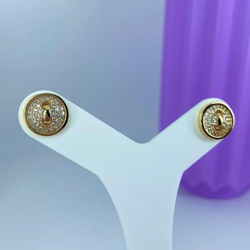 Brinco Botão Luxo Cravejado
