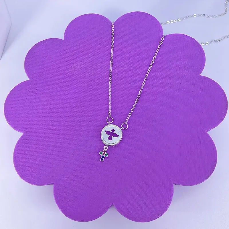 Colar Plaquinha Espirito Santo com Crucifixo Colors 45CM