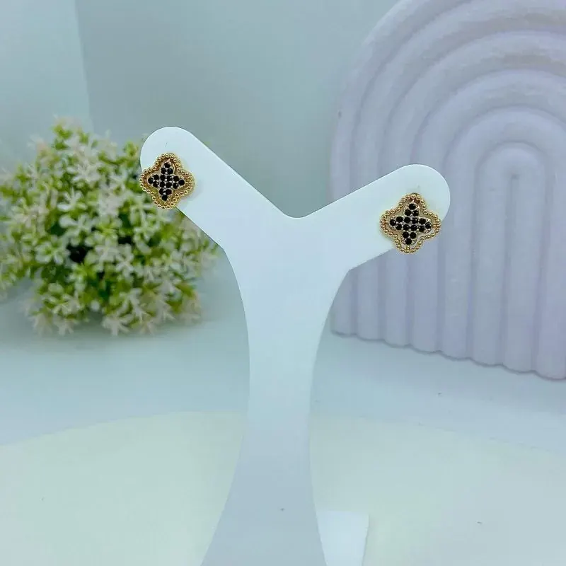 Brinco Inspiração Van Cleef Zircônias Pretas Pontilhado
