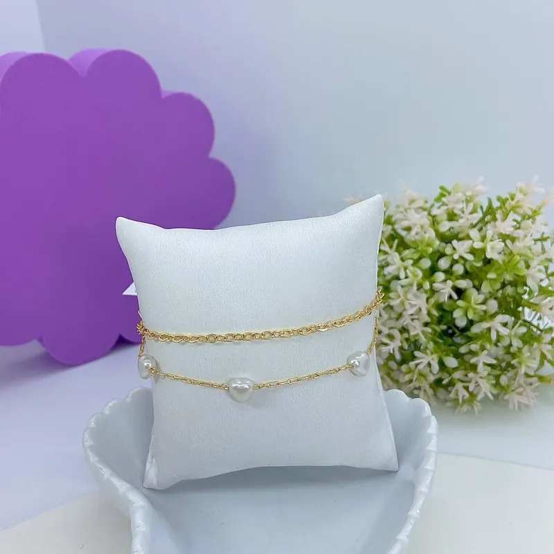 Pulseira Dupla Corações Pérolas – foto 2
