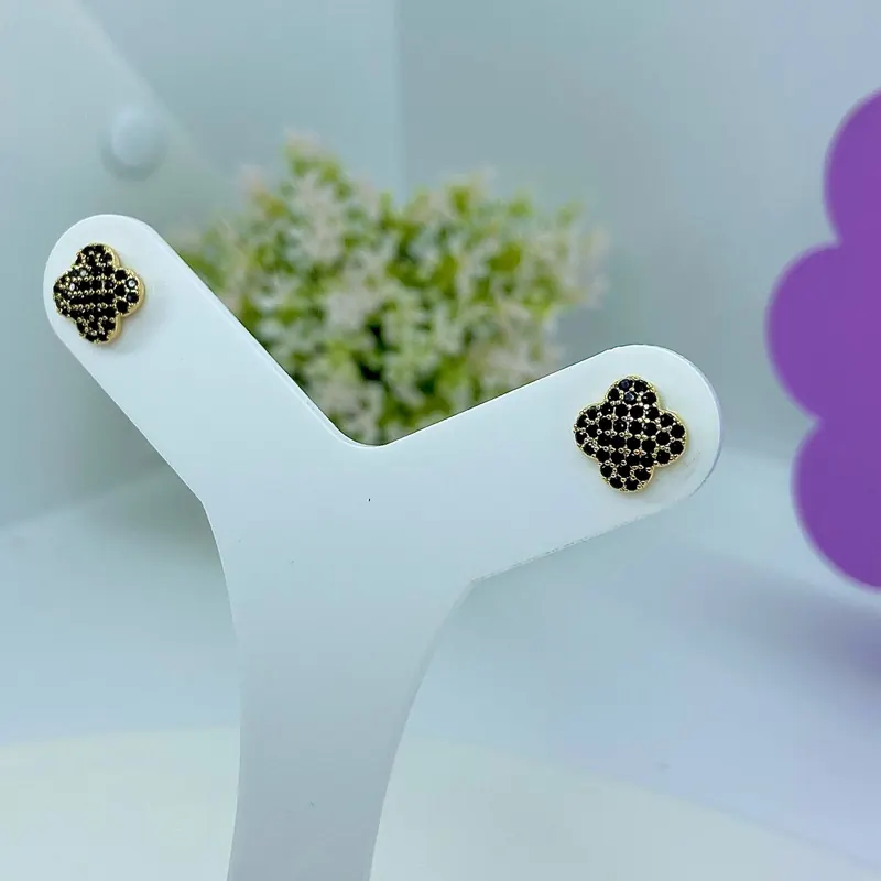 Brinco Inspiração Van Cleef Mini Zircônias Pretas – foto 2