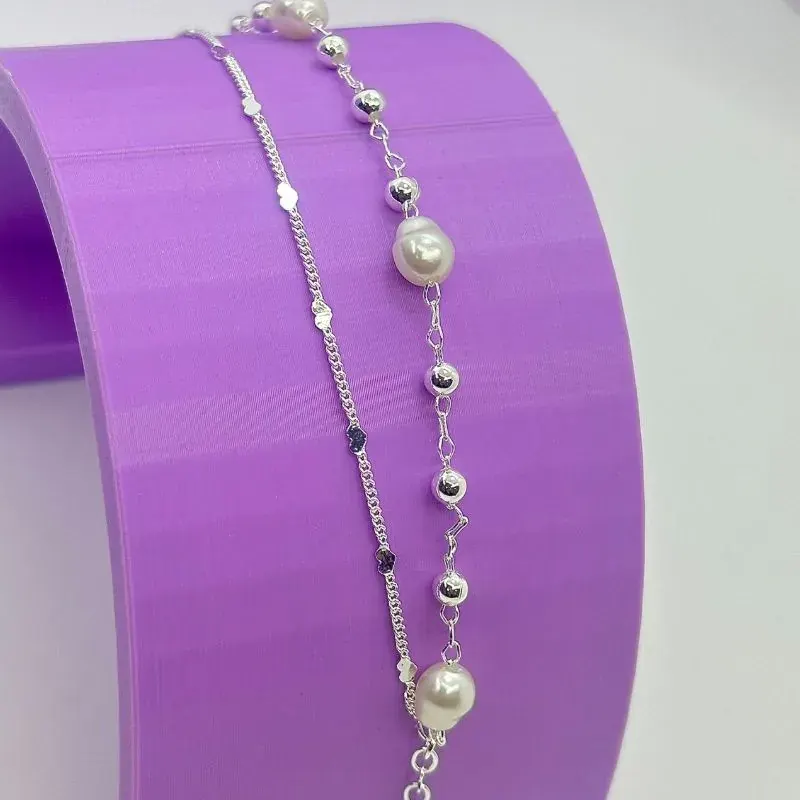 Pulseira Corações Diamantados e Pérolas Orgânicas
