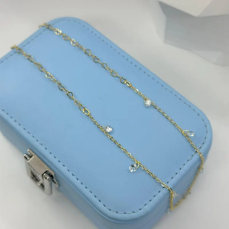 Choker Mini Cristais Pendurados Corrente Coração – foto 2