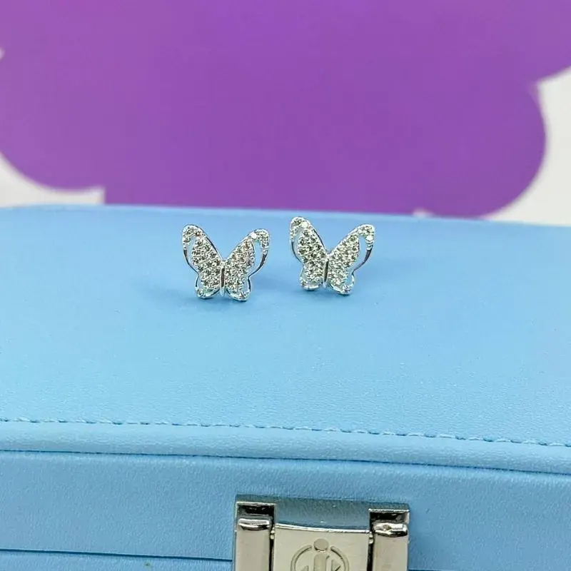 Brinco Borboleta Dupla Cravejada