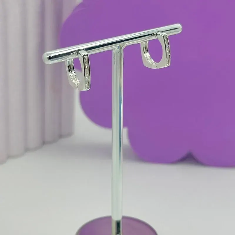 Argola Click Quadrada Três Zircônias Retas