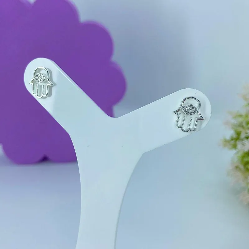 Brinco Mão de Fátima Cravejada Cristal