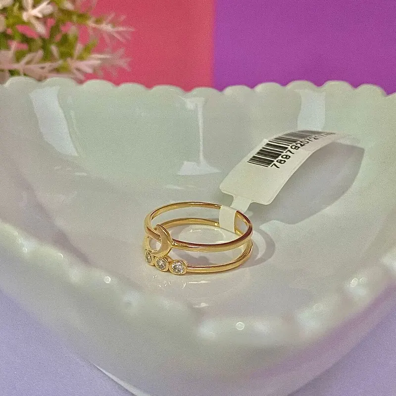 Anel Duplo Meia Lua com Zircônia – foto 2