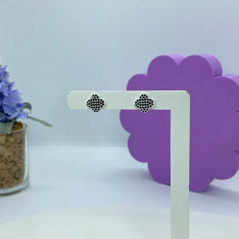 Brinco Inspiração Van Cleef Mini Zircônias Pretas