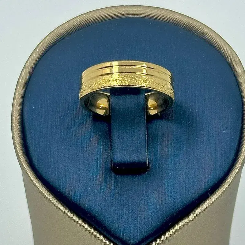 Aliança Quadrada 2 Linhas Brilhantes 6mm Aço 316L